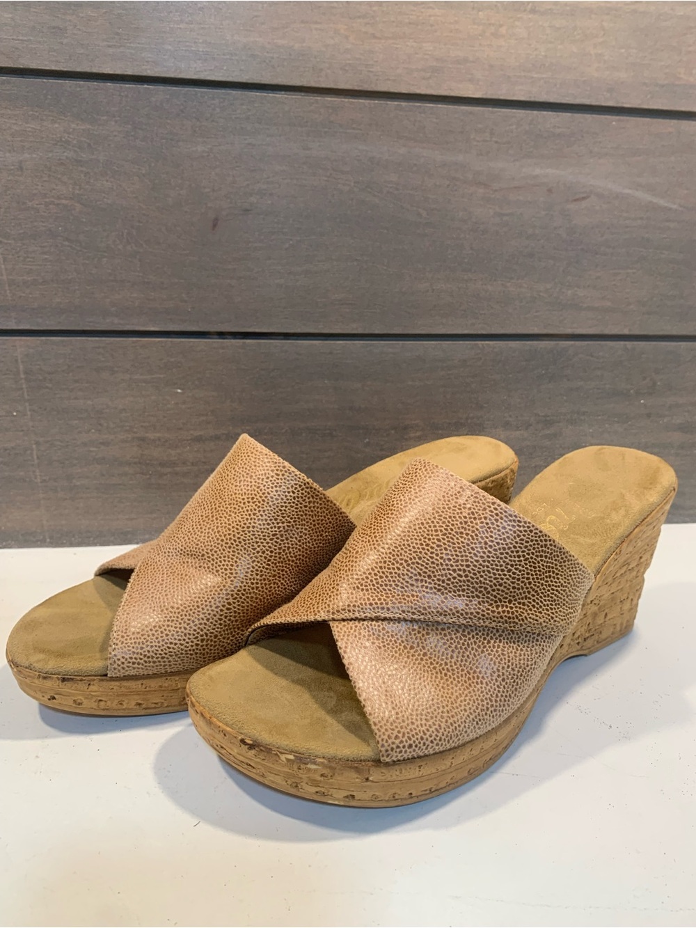 Onex Womens Christina Wedge Sandal Speckled Cross Over Sz 8 US 38 EU Preppy